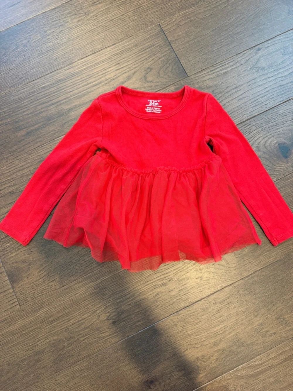 Carter’s Girls Red Long-Sleeve Tulle Tunic Top 24 Month - C37-071
